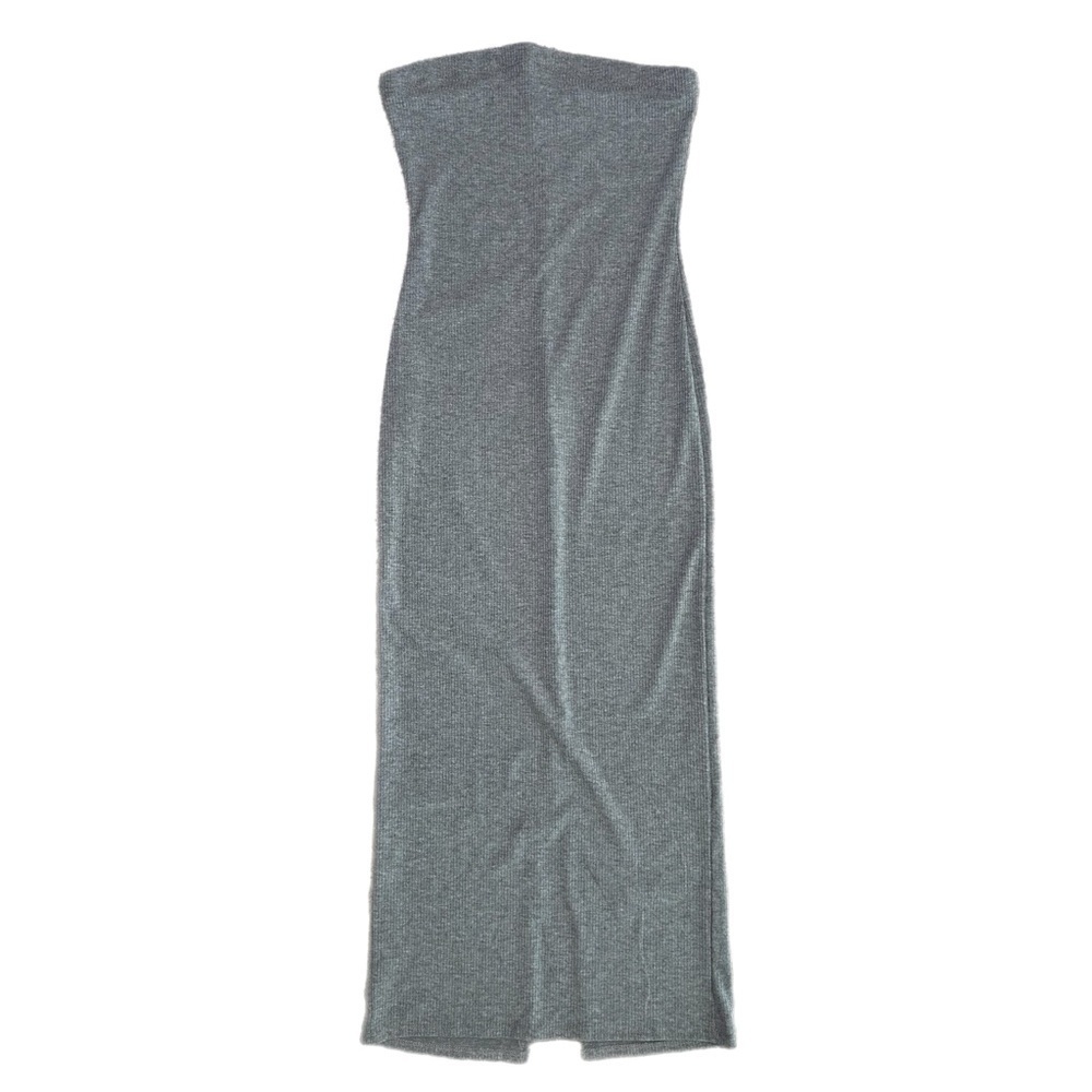 Papermoon Strapless Silver-Gray Ribbed Maxi Dress